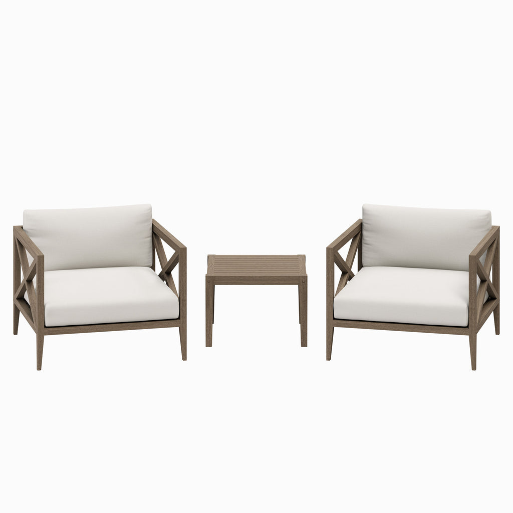 Eastern 3 Piece Outdoor Teak Set with 2 Armchairs and Side Table