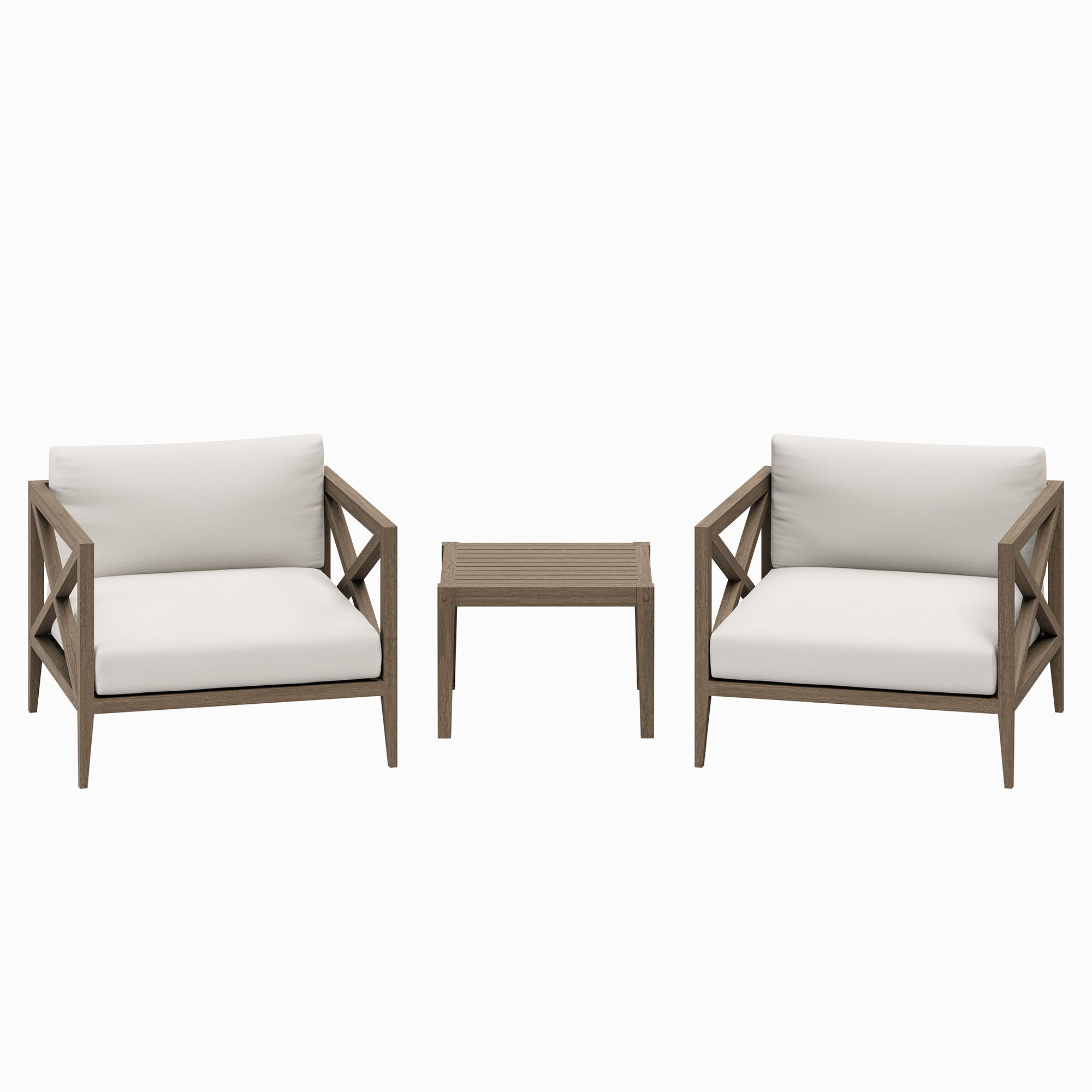 Eastern 3 Piece Outdoor Teak Set with 2 Armchairs and Side Table