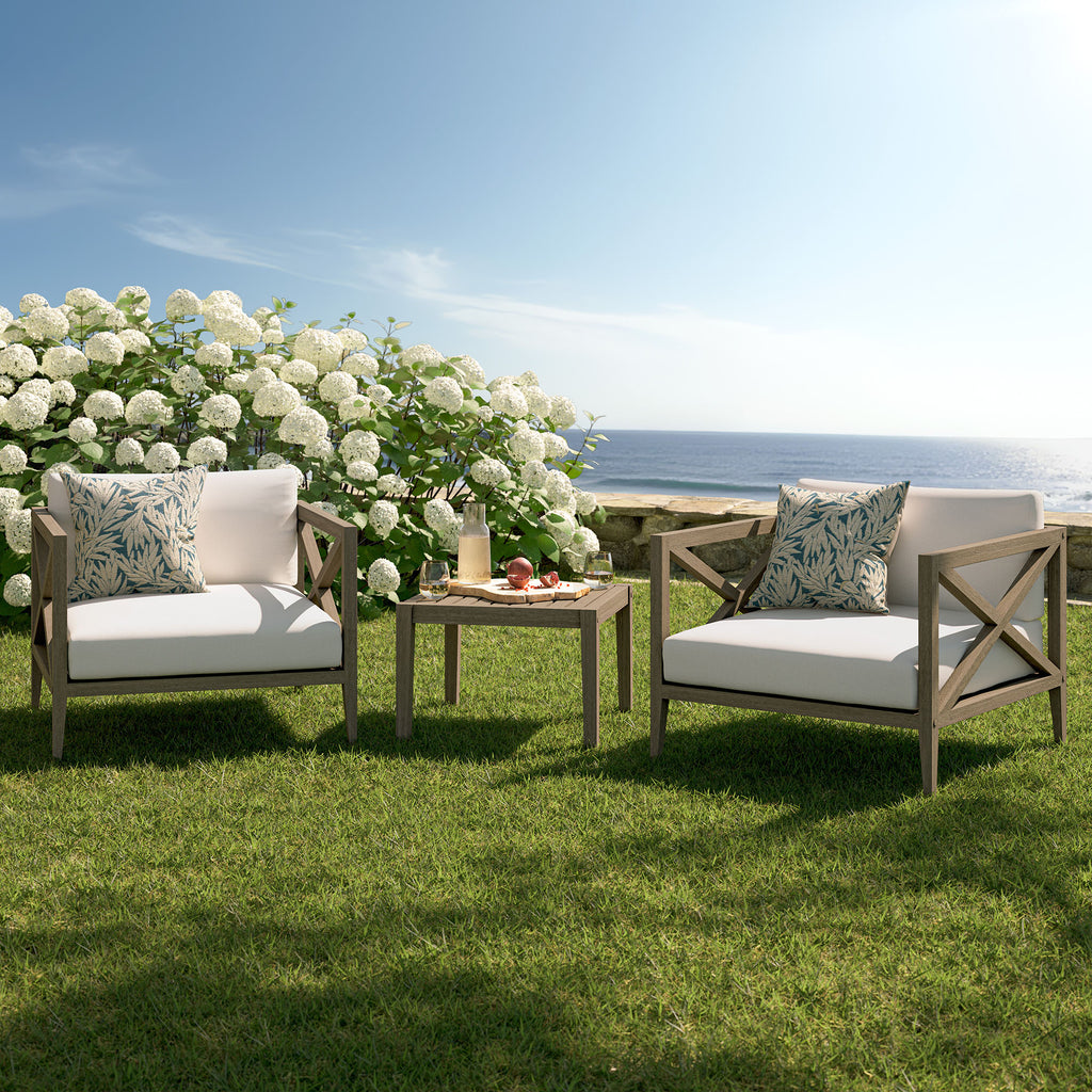 Eastern 3 Piece Outdoor Teak Set with 2 Armchairs and Side Table