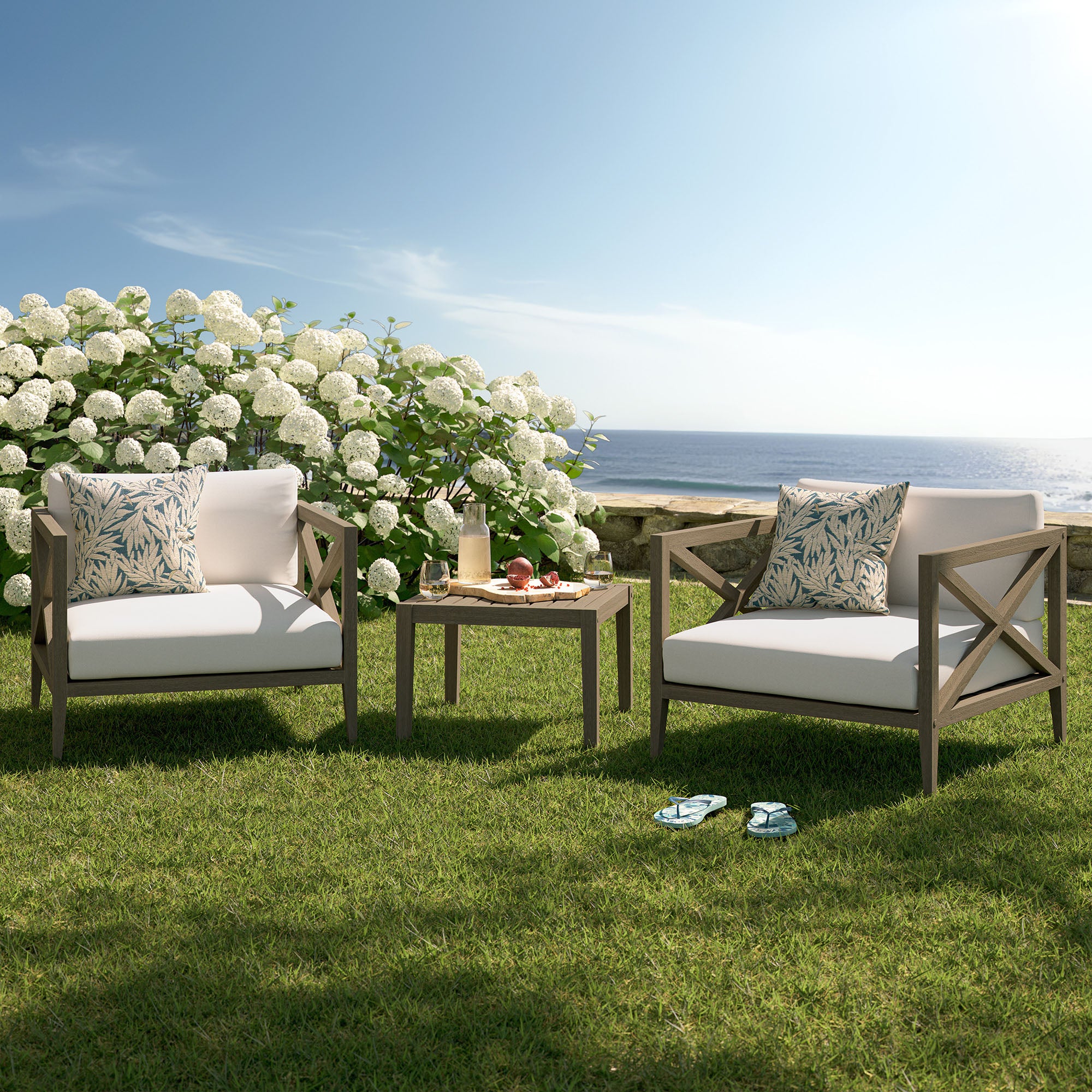 Eastern 3 Piece Outdoor Teak Set with 2 Armchairs and Side Table