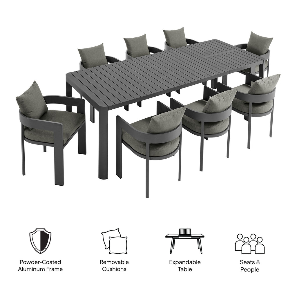 Tulsa 9 Piece Aluminum Dining Set with Extendable Table
