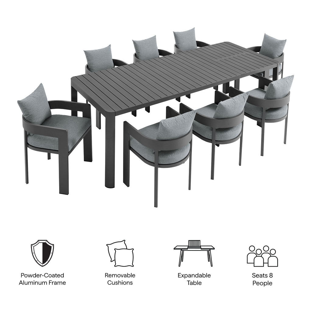 Tulsa 9 Piece Aluminum Dining Set with Extendable Table