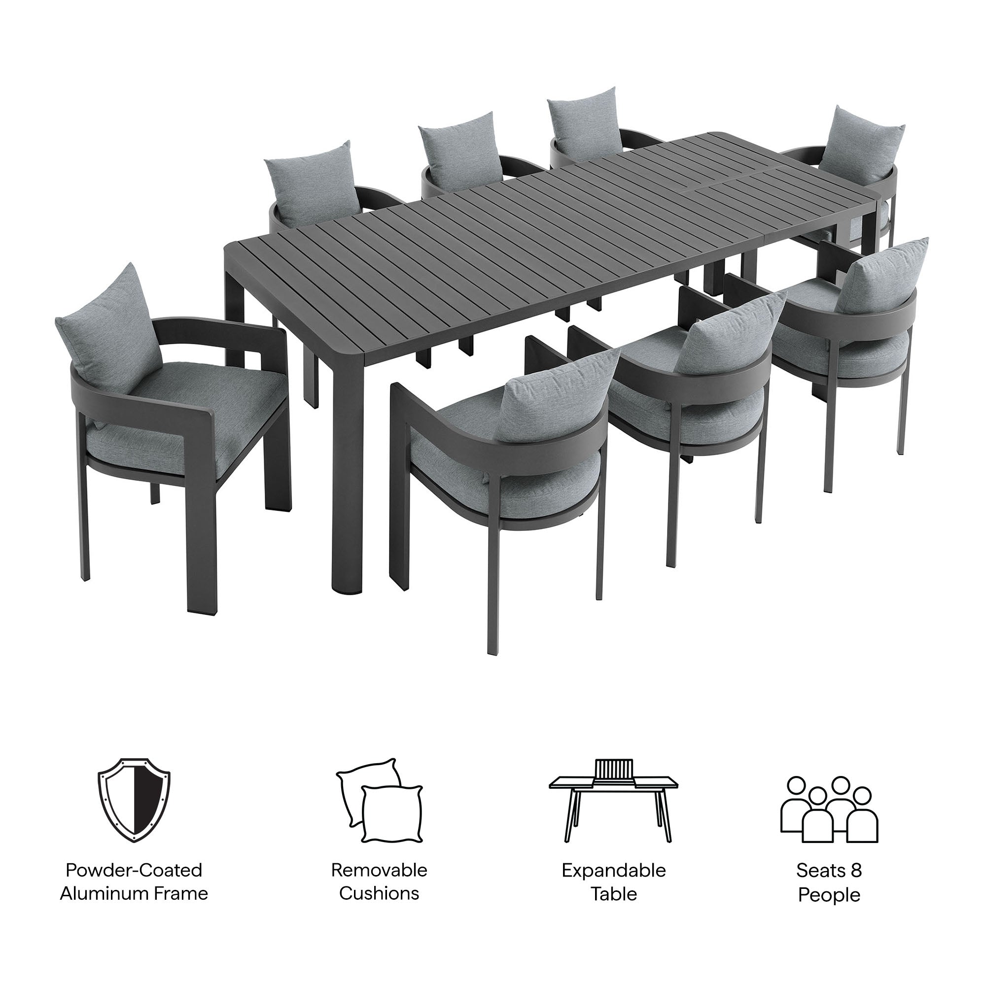 Tulsa 9 Piece Aluminum Dining Set with Extendable Table