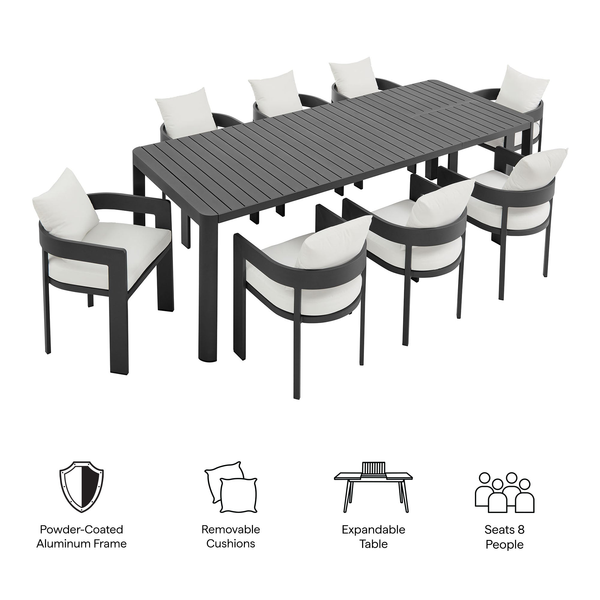Tulsa 9 Piece Aluminum Dining Set with Extendable Table